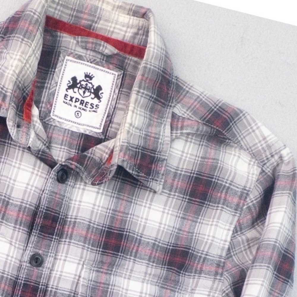 Vintage Made in Hong Kong Express Plaid Flannel Shirt Mens Small Button Down